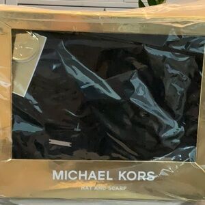 Michael Kors Black Cable Knit Hat and Scarf Set